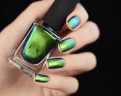 Ilnp Nail Polish, Gel Nails Long, Chrome Nail Polish, Chrome Nail, Green Nail Polish, Green To Blue, Nail Polish Art, Best Nail Polish, Nails Polish