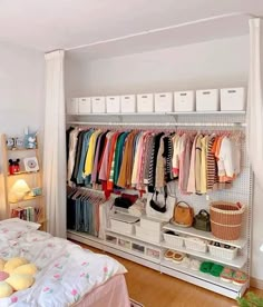 a bedroom with a bed and lots of closet space