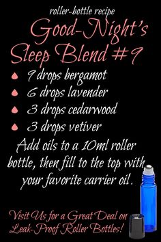 Roller Bottle Recipe / Blend  Good Nights Sleep Blend #9                        Essential Oil Roller Blend Combinations, Blends, And Recipes.  Essential Oils Recipes For allergy, focus, sleep, calm, and ADHD.  If you are looking for roller bottles that don’t leak, look here. We have many different colors and sizes. Each set comes with 192 EO labels, 1 Funnel, And roller Bottle Openers.  #MP  #Ad                        # rollerbottlerecipesyoungliving Sleep Roller Blend, Sleep Roller, Oils For Energy, Roller Bottle Recipes, Helichrysum Essential Oil, Homemade Perfume, Essential Oils For Headaches, Good Nights, Essential Oil Roller Bottle