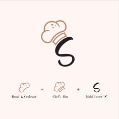 This logo consists of an initial letter “S” and a simple drawing at the top that signifies bread/croissant and a chef’s hat. Logo For Bakery Business, Cake Maker Logo, Bakery Cafe Logo, Logo Dessert, Bakery Branding Design, Pastry Logo, Dessert Logo, Baking Logo Design, Food Logo Design Inspiration