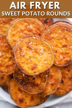 plate of potato rounds Sliced Sweet Potatoes In Air Fryer, Sweet Potato Slices Air Fryer, Airfryer Sweet Potato Recipes, Sweet Potato Rounds Air Fryer, Air Fryer Sweet Potato Rounds, Air Fryer Sweet Potato Recipes, Air Fryer Sweet Potato Chips, Sweet Potato Rounds, Air Fryer Sweet Potato Fries