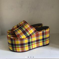 Simon Miller Plaid Yellow Blackout Platform Sandals. Brand New With Box. They're Super Heavy, So Shipping Is Expensive, Sorry About That. Worn Once Around House. No Flaws. Size 38. Best Suited For Size 7.5/8. Yellow Platform Sandals, Yellow Platform Clogs, 90’s Platform Sandals, Yellow Synthetic Platform Heels, Multicolor Platform Slip-on Heels, Hippie Shoes, Plaid Shoes, Simon Miller, Yellow Plaid