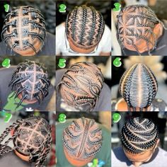 many pictures of different styles of braids on the back of a man's head