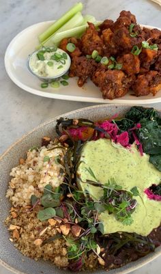 two plates filled with different types of food