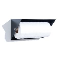 a roll of toilet paper in a black holder