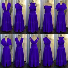 multiple images of different styles of dresses on mannequins