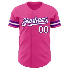 Custom Pink White-Purple Authentic Baseball Jersey Jersey Pink, Custom Sportswear, Pink Jersey, Baseball Jersey Men, Logo Number, Custom Fans, Cheap Custom, White Jersey, Number 3