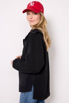 Crafted in cozy borg fleece, this zip-up jacket by Varley will be your go-to layer of the season. The Eleanor jacket features front patch pockets, a double slider zipper, and a comfortable, oversized fit that's perfect for wearing over any fall look. | VARLEY Women's Eleanor Patch Pocket Fleece, Size XL, Black Fall Looks, Zip Up, Large Black, Oversized Fits, Sliders, Patch Pocket, Zip Ups, Size Medium, Zipper