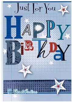 a birthday card with the words, just for you happy birthday written in red, white and blue