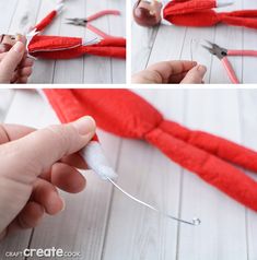 someone is making an elf hat out of yarn and scissors for the headbands