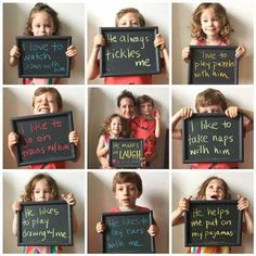 a collage of photos with children holding up signs