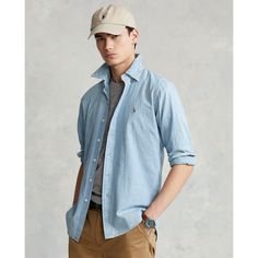 Our indigo-dyed cotton shirt is cut for a roomy fit and stonewashed to give the lightweight fabric a weathered lived-in look. Ralph Laure, Chambray Denim Shirt, Button Outfit, Sport Shirt, Chambray Shirt, Polo Ralph Lauren Mens, Sports Shirts, Denim Shirt, Lightweight Fabric