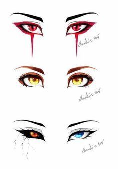 an image of different eyes with red and blue colors on them, including the eyeliners