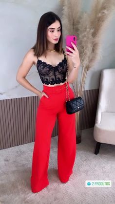 Palazzo Rojo Outfit, Short Vermelho, Fiesta Outfit, Outfit Primavera, Look Short, Outfit Mujer, Outfits 2023, Fashion Lookbook, Girly Outfits