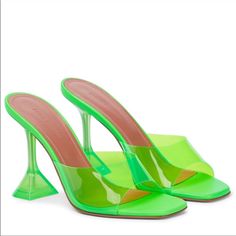 Brand New In Original Box With Original Dustbag 100% Authentic Amina Muaddi Lupita Pvc Heels Size 39.5. Will Ship Out Same Day. Amina Muaddi Lupita, Muaddi Shoes, Amina Muaddi Shoes, Green Heels, Heeled Mules Sandals, Spool Heel, Amina Muaddi, Glass Slipper, Green Shoes