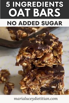 no - bake granola bars stacked on top of each other with text overlay