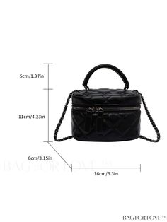 BagForLove - Compact Quilted Chain Bucket Bag Product Description Color Black Details Chain Type Bucket Bag Bag Size Mini Strap Type Top Handle Style Elegant Pattern Type Quilted Coating 100% Polyurethane Composition 100% Polyurethane Material PU Leather Size Chart INCH CM Strap Length Bag Length Bag Width Bag Height Handle Height 47.2 inch 6.3 inch 3.1 inch 4.3 inch 2 inch Strap Length Bag Length Bag Width Bag Height Handle Height 120 cm 16 cm 8 cm 11 cm 5 cm Details Pictures Similar Products h Black Chain Pouch Bag, Black Box Bag Clutch With Chain Strap, Black Clutch Box Bag With Chain Strap, Black Chain Strap Box Clutch Bag, Black Chain Link Bag, Quilt Coat, Details Pictures, Elegant Pattern, Bag Bag