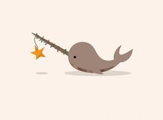 a cartoon whale with a star on its nose and stringing around it's neck