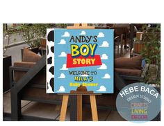 there is a sign that says andy's boy story