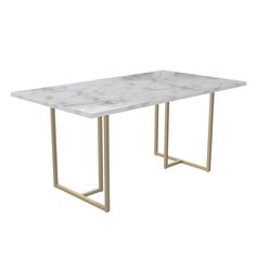 a white marble dining table with gold metal legs and a rectangular shaped design on the top