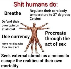 a poster with the words sht humans do and an image of a man's body