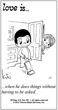 a cartoon character is standing in front of a door with the caption love is