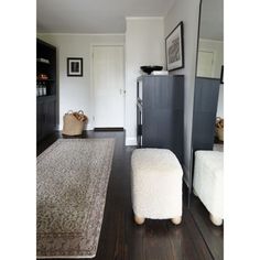 a living room filled with furniture and a rug on top of a hard wood floor