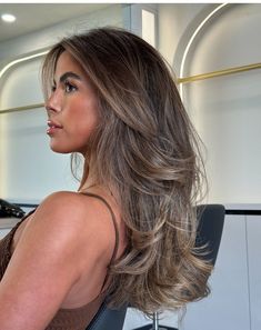 Deep Blonde Balayage, Lightened Black Hair, Morenita Hair Color, Light Brown Hair With Layers, Ashy Brown Hair Balayage Brunettes, Latina Blonde Hair Olive Skin, Phoebe Hair, Warm Brunette Hair Color, Deep Brunette