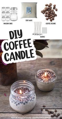 coffee candles are sitting on a table