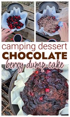 chocolate berry dump cake recipe with text overlay