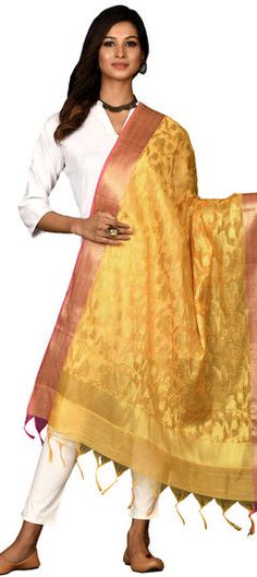 Gold color Dupatta in Chanderi Silk fabric with Weaving, Zari work Eid Gifts For Her, Indian Dupatta, Holi Special, Scarf Women Fashion, Eid Gifts, Shades Of Gold, Zari Work, Silk Dupatta, Shawl Wrap