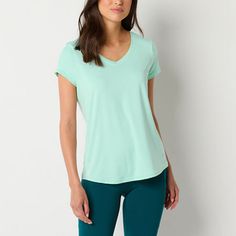 Deemed a Gotta-Have-It item for value you can count on every day! Xersion's women's v-neck t-shirt is cut from our quick-dry Everair stretch fabric that's moisture-wicking and breathable. It's also antimicrobial and odor resistant so that you can increase your workout intensity without worry- use it as a base layer or wear it alone in warmer temperatures.Features: Quick Dry, Odor ResistantClosure Type: Pullover HeadFit: Regular FitNeckline: V NeckSleeve Length: Short SleeveApparel Length: 27.5 I Casual V-neck Activewear For Yoga, Sporty Cotton T-shirt For Light Exercise, Basic Athletic Fit Go-dry Tops, Casual V-neck Activewear For Workout, Blue Short Sleeve Tops For Light Exercise, Athletic Fit Sportswear T-shirt For Yoga, Relaxed Fit V-neck Athleisure Activewear, Casual Relaxed Fit V-neck Activewear, Green Athleisure T-shirt For Workout