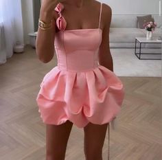 Sweet 16 Ruffled Dresses, Fitted Dress For Sweet 16, Birthday Dresses Pink, Pink Birthday Dresses, Pink Birthday Dress, Satin Homecoming Dress, Preppy Dresses, Satin Short, 17th Birthday