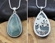 Bird Flock, Tree Cutout, Jewelry Making Business, Agate Jewelry, Clever Crafts, Jasper Pendant, In Flight, Birds In Flight, Sterling Silver Pendant