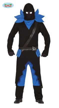 a person in a costume that is wearing a mask and black outfit with blue accents