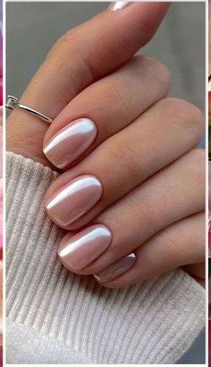 Get Trendy Nail Inspiration For Your Next Manicure! Chrome Dipped Nails, Natural Nails With Chrome, Chrome Neutral Nails, Dip Nail Trends, Chrome Dip Nails, Engagement Nails Designs, Champagne Nails, Engagement Nails, Congratulations On Your Engagement