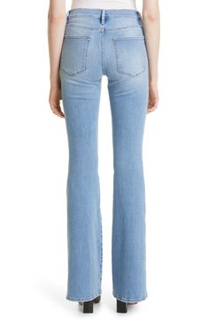 These '70s-inspired high-waist jeans are cut from super-stretchy denim with a skinny fit through the hips and thighs before flaring out at the knees. Heavy fading and whiskering lend an authentic throwback look. Style Name:Frame Le High Waist Flare Jeans (Hidalgo). Style Number: 6063632. High Waist Flare Jeans, 70s Inspired, Waist Jeans, High Waist Jeans, Bell Bottom Jeans, Flare Jeans, Clothing Items, Levi Jeans, Jeans Size