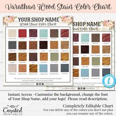 the customiza shop name and color chart for wood flooring materials, including samples