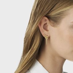 The 18kt recycled yellow gold beads on this ear cuff are studded with brilliant white diamonds and reinterpret the Art Nouveau-inspired grape motif from Georg Jensen’s early work in a contemporary way. The piece is composed of two sections, where the lower one moves independently and gives off a sense of flow and motion. Grape Earrings, Contemporary Jewelry Design, Gold Ear Cuff, Silver Ear Cuff, 18k Gold Jewelry, Gold Diamond Jewelry, Beautiful Gift Wrapping, Back Jewelry, Georg Jensen