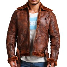 B3 bomber leather jacket with fur lining prepared with real leather. Hand-waxed brown leather jacket for men is suitable for winter keeping one warm Brown Leather Jacket Outfit, Leather Jacket With Fur, Convertible Collar, Jacket With Fur, Fur Leather Jacket, Leather Jacket Outfits, Genuine Leather Jackets, Brown Leather Jacket, Brown Jacket