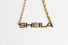 Vintage Name Necklace - Sheila Vintage Silver Engraved Name Necklace, Vintage Silver Name Necklace, Vintage Personalized Nameplate Necklace, Vintage Personalized Metal Necklaces, Vintage Metal Personalized Necklace, Personalized Vintage Nameplate Necklace, Personalized Vintage Metal Necklace, Vintage Gold Nameplate Jewelry, Vintage Nameplate Necklaces