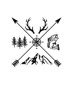 an arrow with deer antlers and arrows in the middle, surrounded by other symbols