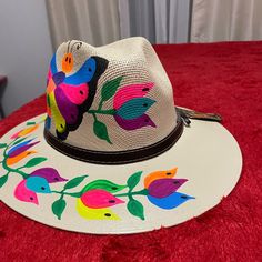 Everything New, Hand Painted Sombreros Frida Kahlo Cartoon, Hispanic Artists, Mexican Rebozo, Hand Woven Blanket, Baja Hoodie, Mexican Blanket, Painted Hats, Mexican Party, Fancy Hats