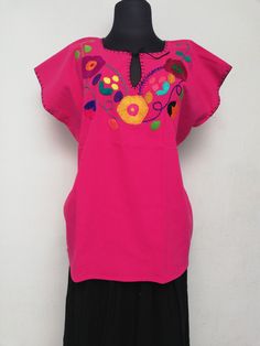 "Mexican blouse, blouse with beautiful multicolored floral embroidery, blanket blouse, ethnic blouse, hand-embroidered blouse. Mexican textile art has centuries of history and creativity throughout the country. Mexico is recognized as one of the leading countries with a beautiful aristic production in the textile world, miraculous hands of talented artisans from different states of the country create stunning embroidery clothing, and various items. #Oaxaca #Chiapas We ship anywhere in the word, Fiesta Multicolor Blouse With Floral Embroidery, Traditional Multicolor Embroidered Floral Top, Pink Folk Blouse With Floral Embroidery, Summer Fiesta Floral Embroidery Blouse, Fiesta Floral Embroidery Blouse, Embroidery Blanket, Mexican Huipil, Embroidery Clothing, Hand Embroidered Blouse