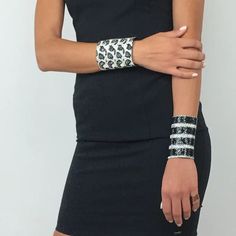 Geometric Black & White Crystal Bracelet Bling Cuff Bracelet - Etsy Greece Crystal Bangle Cuff Bracelet For Party, Trendy Crystal Bracelets For Party, Trendy Crystal Bracelets With Rhinestones, Trendy Rhinestone Bracelets, Glamorous Crystal Cuff Bracelet For Party, Trendy Black Party Wristband, Silver Beaded Bracelets With Strap For Party, Adjustable Crystal Cuff Bracelet In Bangle Shape, Modern Crystal Bracelets As Gifts