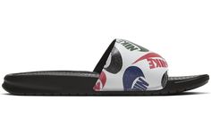 Nike Benassi JDI Slide 'Swoosh Print' Black/White/Multi-Color/Black 631261-035 Nike Benassi, Fashion Performance, Stylish Sneakers, Perfect Pair, Your Perfect, Multi Color, Black White, Nike, Black And White