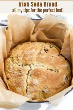 a loaf of bread sitting in a pan on top of a table