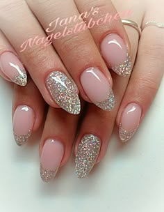 Babyboomer Nails Glitter Art Designs, Cute Gel Nails, Nails Only, Bride Nails, Gem Nails, Bling Acrylic Nails, Short Acrylic Nails Designs, Xmas Nails, Fabulous Nails