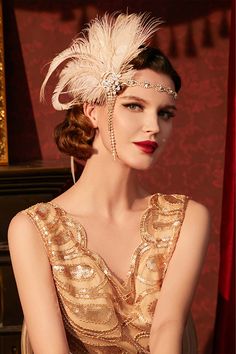 Recreate a flapper and classic 20s' style with this headband, relive the gold and luxurious lifestyle in the roaring 20s. Features: Sparkling rhinestone and gorgeous feathers Adjustable ribbon headband Beaded floral pendent design Detachable Clip Diy 20s Headband, 1920s Fashion Headpiece, 1920 Headband, Gold Gatsby Headpiece For Vintage Events, Adjustable Gatsby Style Headband, 20s Headband, Fitted Flapper Headband Headpiece, 20’s Style, 1920s Headband