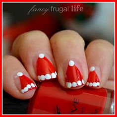 Fancy Frugal Life DIY Santa Hat Nail Art Christmas nail art, Santa hat nails, Christmas nails Christmas Hat Nails, Kids Santa Hat, Santa Hat Nails, Nails Kids, Red And White Nails, Santa Nails, Xmas Nail Art, Holiday Nails Christmas, Christmas Nails Easy